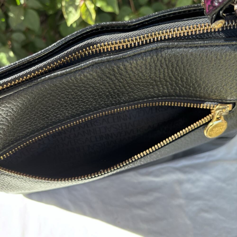 Gianni Versace Pebbled & Patent Leather Sun Shoulder Bag Black - Picture 11 of 15